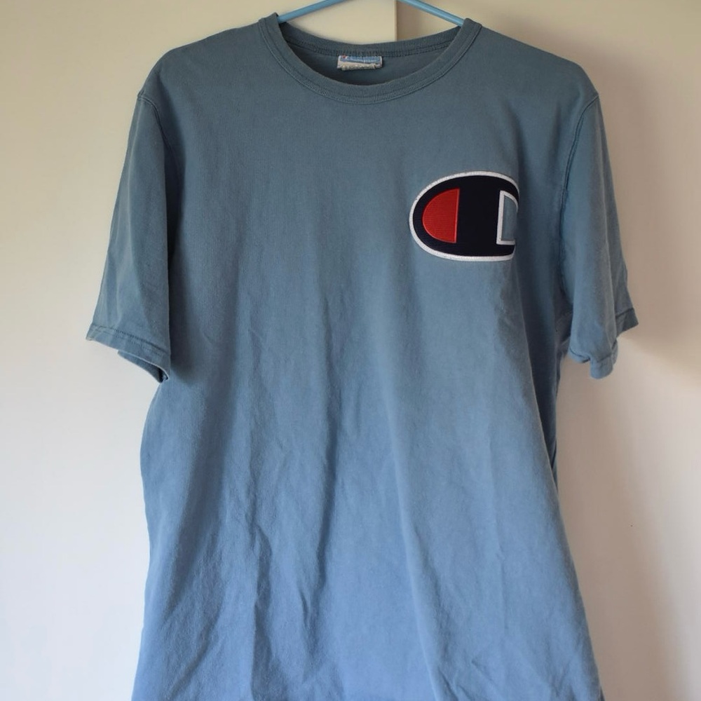 Vintage Men’s Champion Logo Blue Bar Tag Rare T-Shirt • Size Large